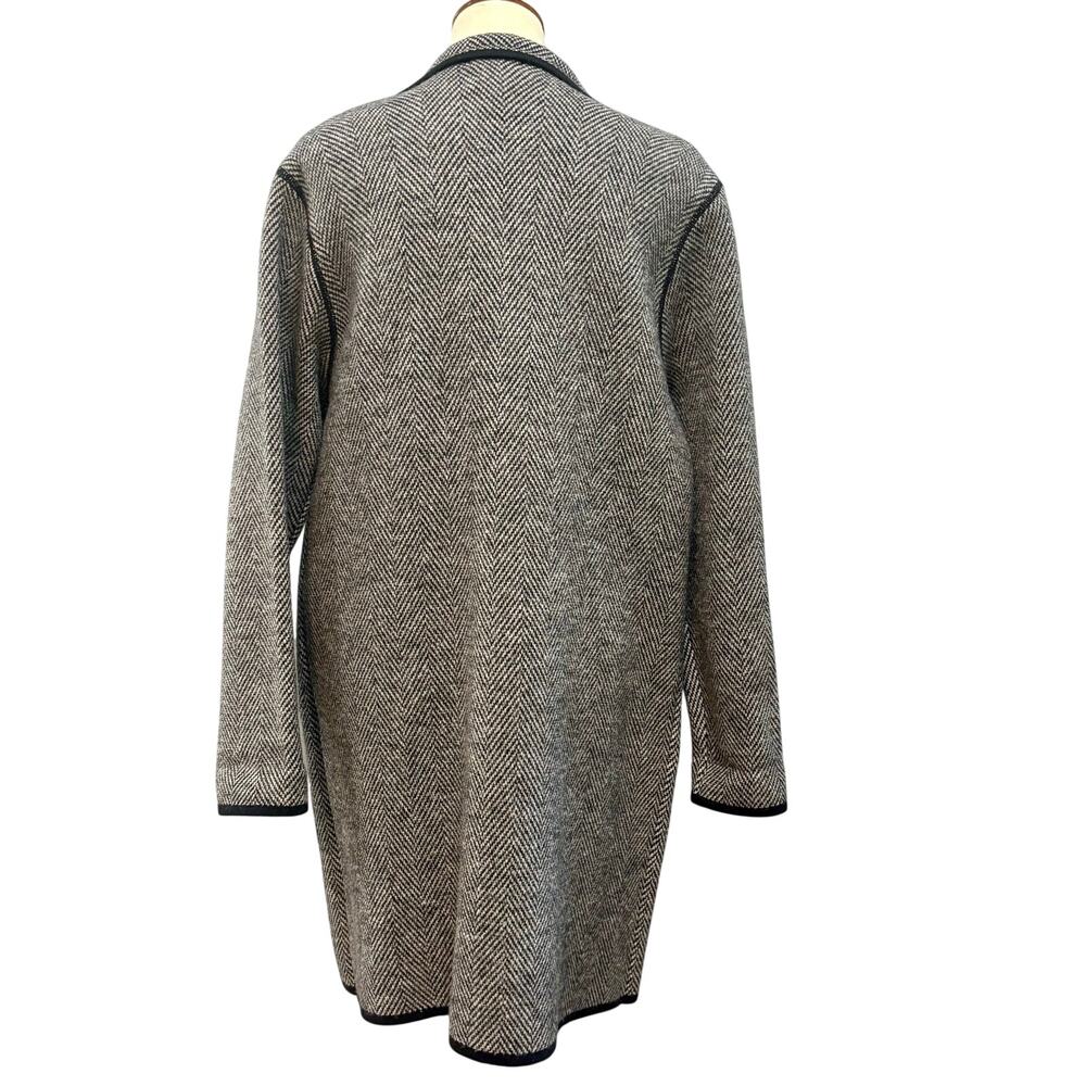 Gray Herringbone 100% Wool Long Cardigan White Black Librarian Chic Old Money - Picture 5 of 10